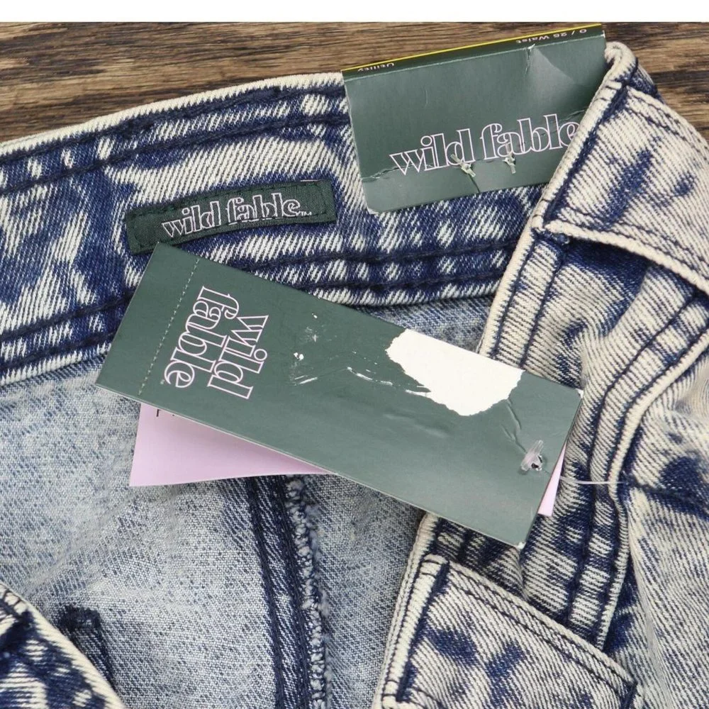 NWT Wild Fable Straight Leg Ankle Length Cargo Jeans W1487GTY 0 Acid Wash Blue - Picture 3 of 5